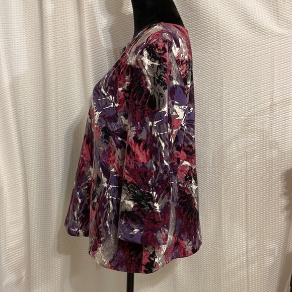 Lark Lane multicolored 3/4 sleeve blouse with beaded neckline size XL - Picture 2 of 5